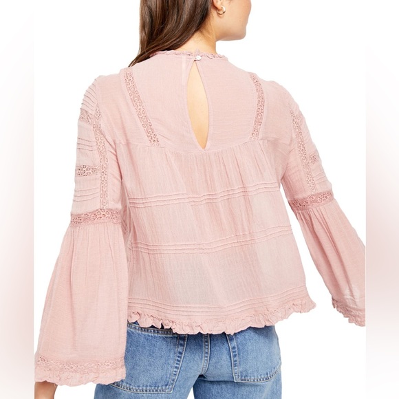 Free People Peony Olivia Eyelet Lace Blouse in Dusty Rose Pink with Long Sleeves - Picture 2 of 10